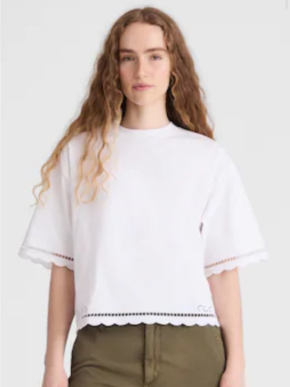 Madewell boxy crop tee White Scalloped Hem Short Sleeve Top - Women's
